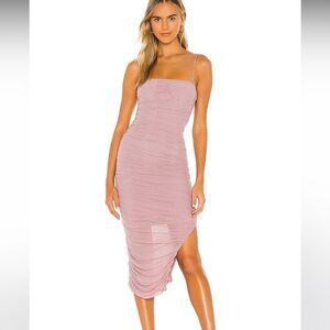 SNDYS Revolve Simone Mauve Bodycon Ruched MIDI Dress Small